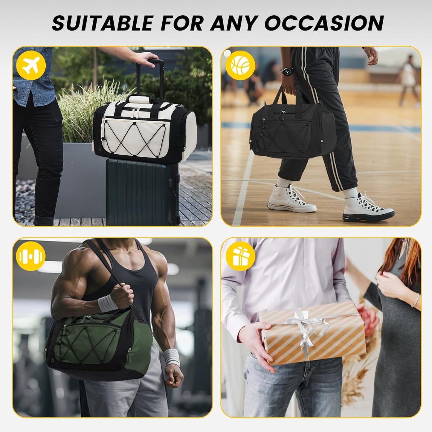 Gym Bag for Men - 18 Inches Small Duffle Bag for Travel Lightweight Duffel Bag with Shoe Compartment Personal Item Travel Bag Weekender Bag for Travel Sports Gym - Black