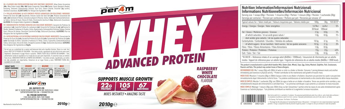 Whey Protein Powder | High Protein Shake for Muscle Growth & Recovery | Low Sugar Gym Supplement | Sports Nutrition Drink + Amino Acids (2010G, Raspberry White Chocolate)