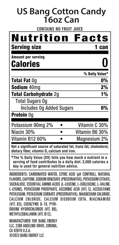 Energy Cotton Candy, Sugar-Free Energy Drink, 16-Ounce | Pack of 12