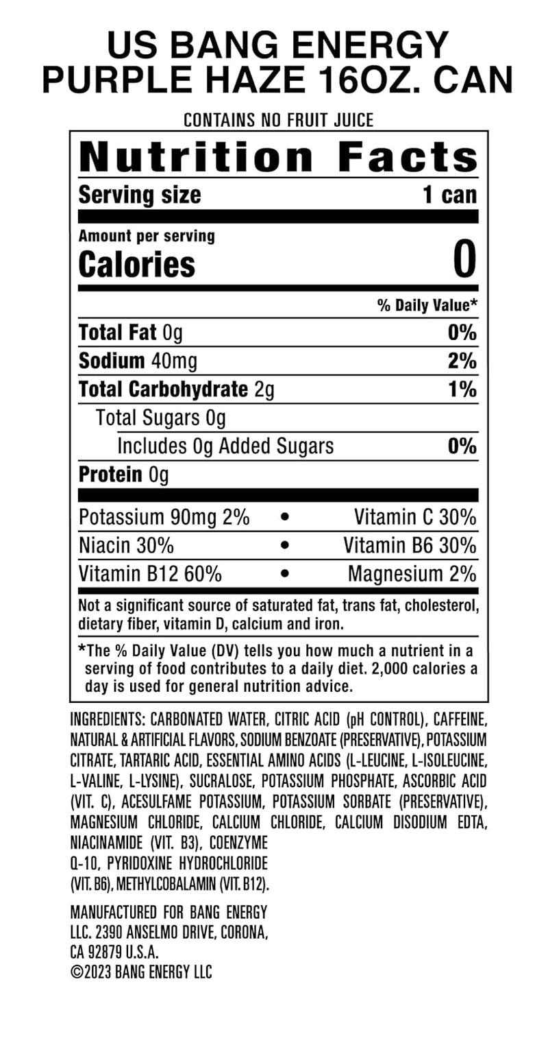 Energy Purple Haze, Sugar-Free Energy Drink, 16-Ounce | Pack of 12