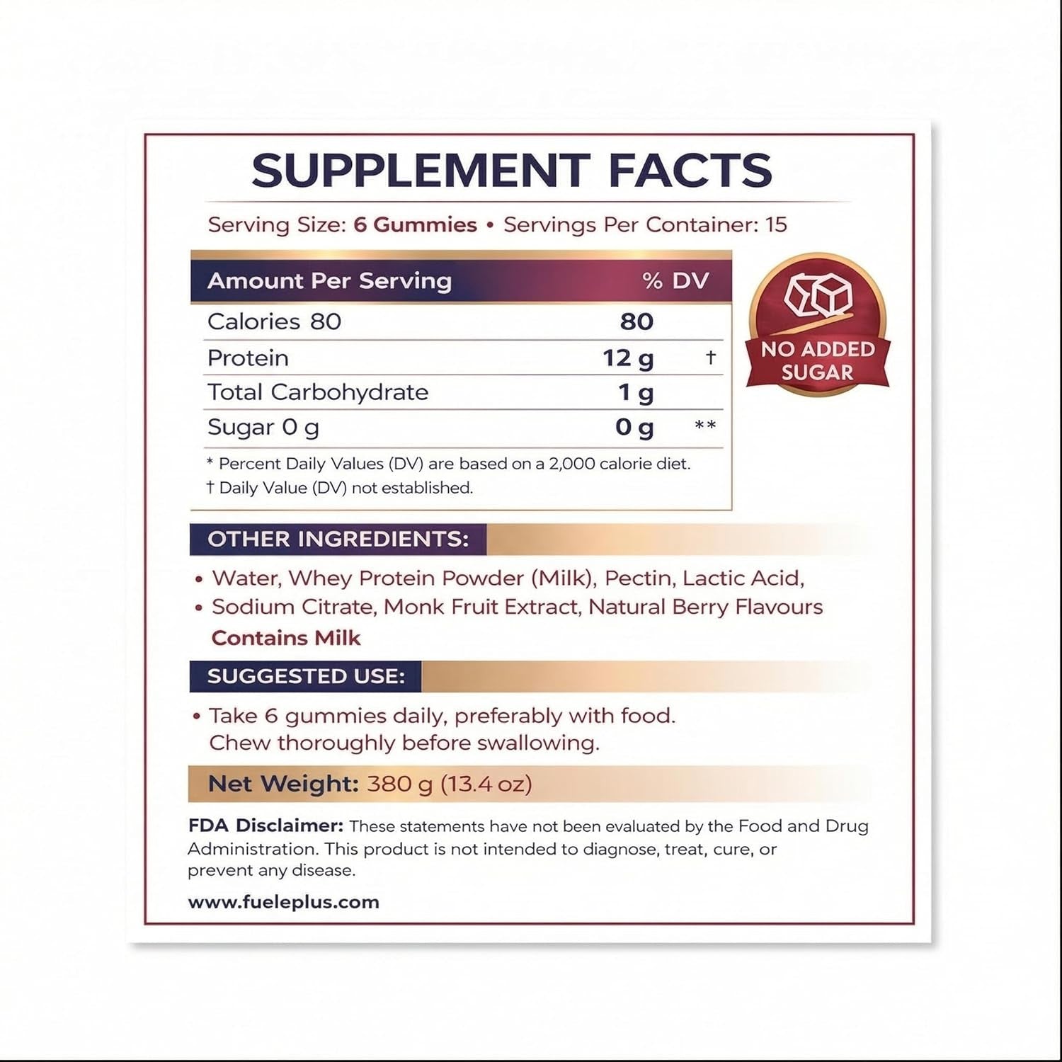 Protein Gummies – 12G High Protein Snack, Mixed Berry Flavor, No Added Sugar, Whey Protein Gummies, Supports Muscle Recovery, Post Workout Supplement
