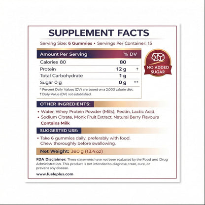 Protein Gummies – 12G High Protein Snack, Mixed Berry Flavor, No Added Sugar, Whey Protein Gummies, Supports Muscle Recovery, Post Workout Supplement