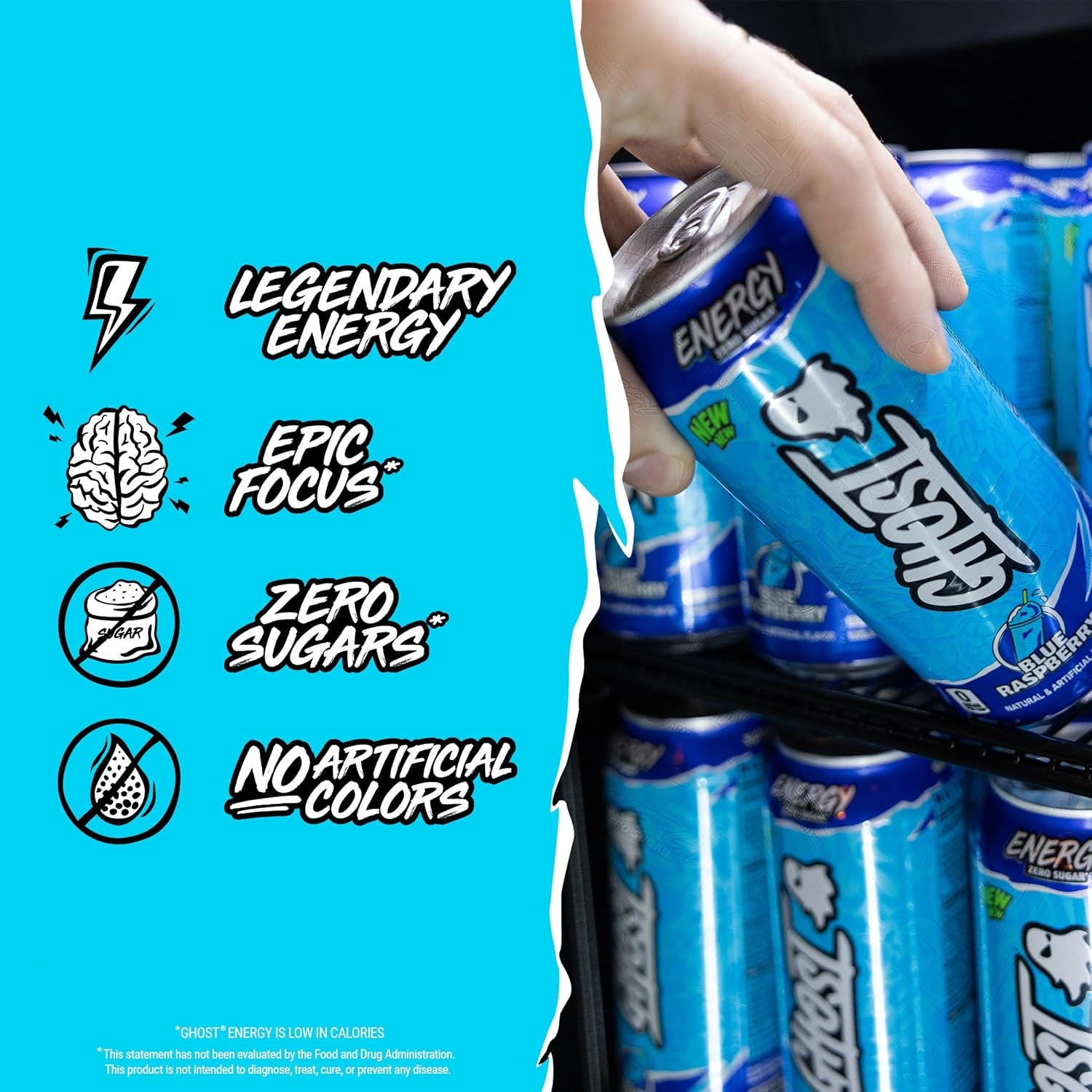 Energy Drink - 12-Pack, Blue Raspberry, 16Oz Cans - Energy & Focus & No Artificial Colors - 200Mg of Natural Caffeine, L-Carnitine & Taurine - Gluten-Free & Vegan