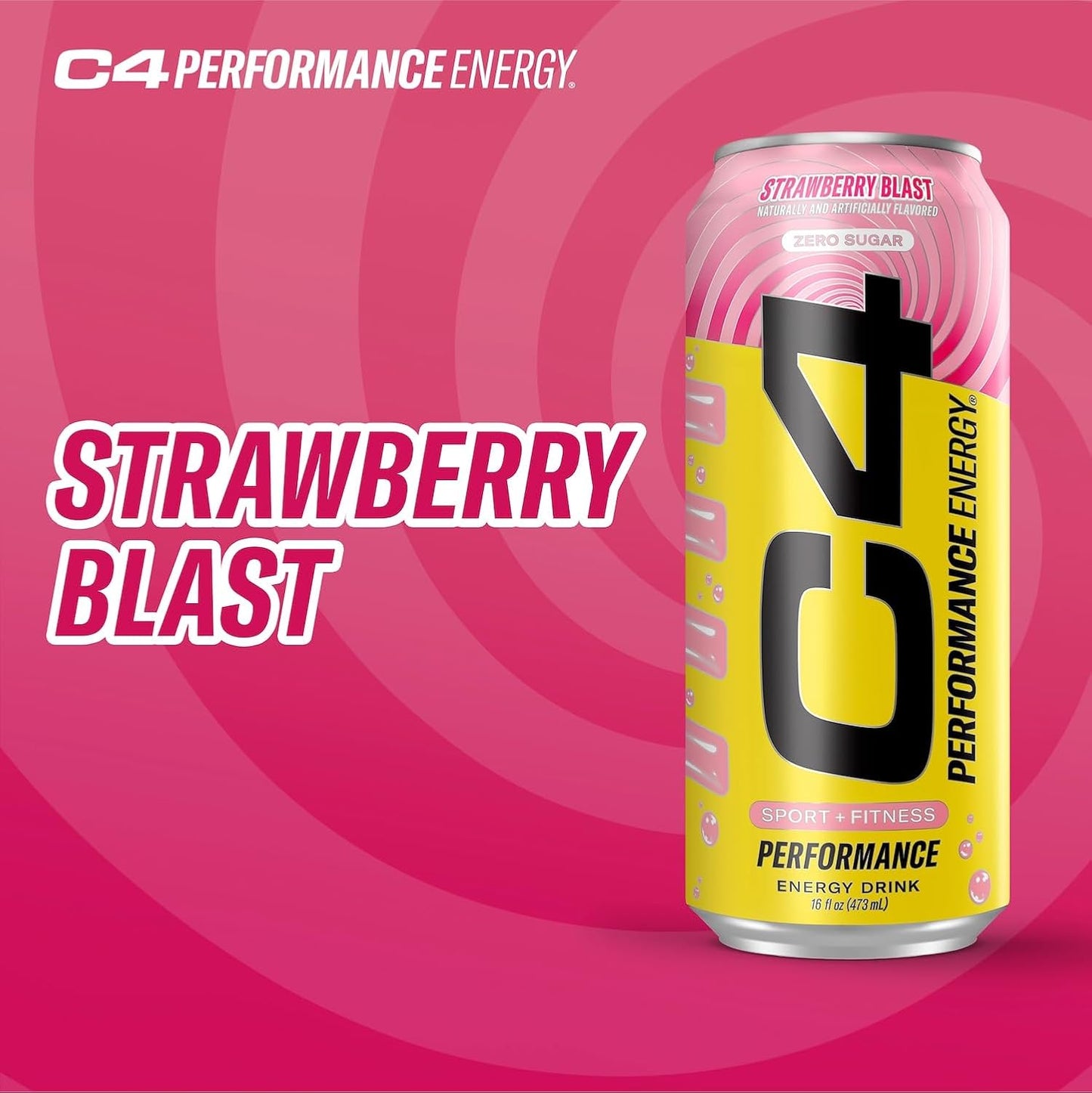 Performance Energy Drink | Strawberry Blast | Zero Sugar Carbonated Preworkout Energy | 200Mg Caffeine with Beta Alanine | 16 Fl Oz (24 Pack)