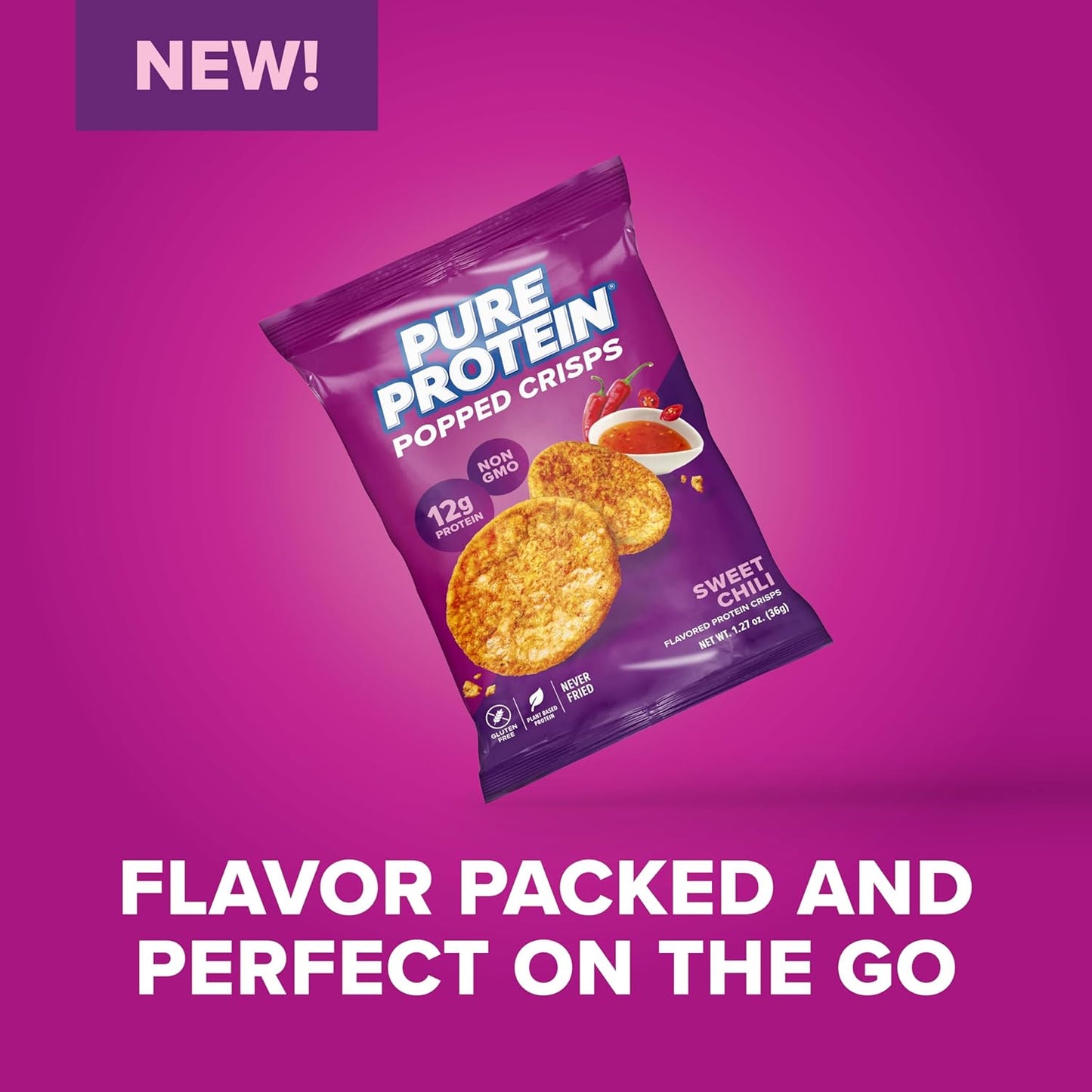 Pure Protein Popped Crisps, Sweet Chili, High Protein Snack, 12G Protein, 1.27Oz., 12 Count