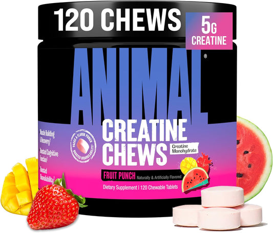 Creatine Chews Tablets - Enhanced Creatine Monohydrate with Astragin to Improve Absorption, Sea Salt for Added Pumps, Delicious and Convenient Chewable Tablets - Fruit Punch