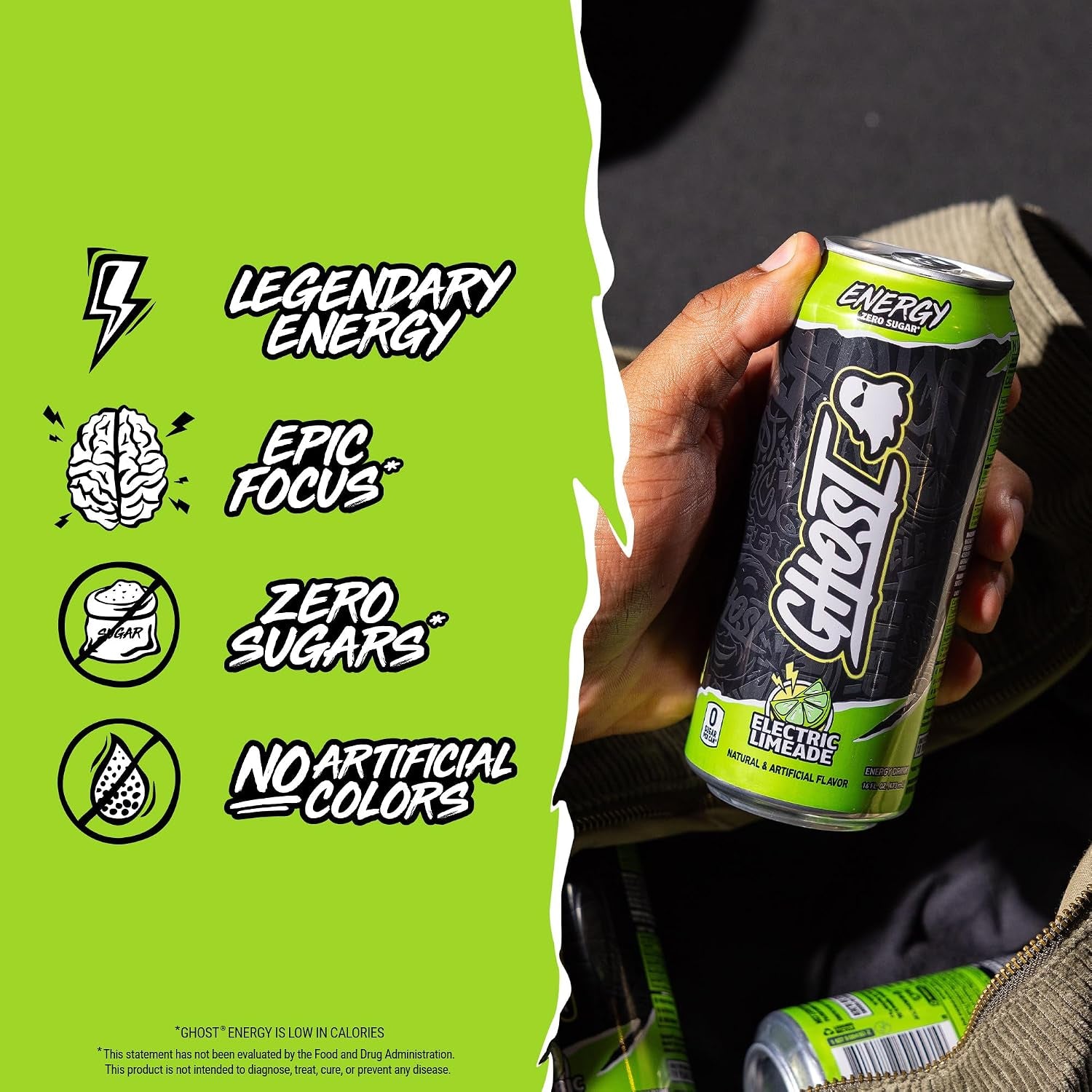 Energy Drink - 12-Pack, Electric Limeade, 16Oz Cans - Energy & Focus & No Artificial Colors - 200Mg of Natural Caffeine, L-Carnitine & Taurine - Gluten-Free & Vegan