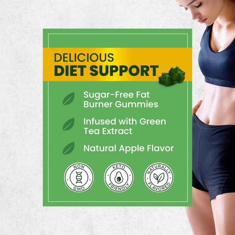 (2 Pack)  Green Tea Fat Burner Gummies, Metabolism Support for Men and Women, 60 Count