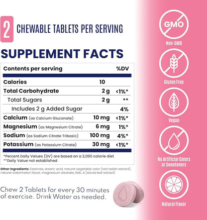 Electrolyte Fastchews - 60 Count Watermelon Chewable Tablets - Salt Tablets for Running and Hydration, Electrolyte Chews