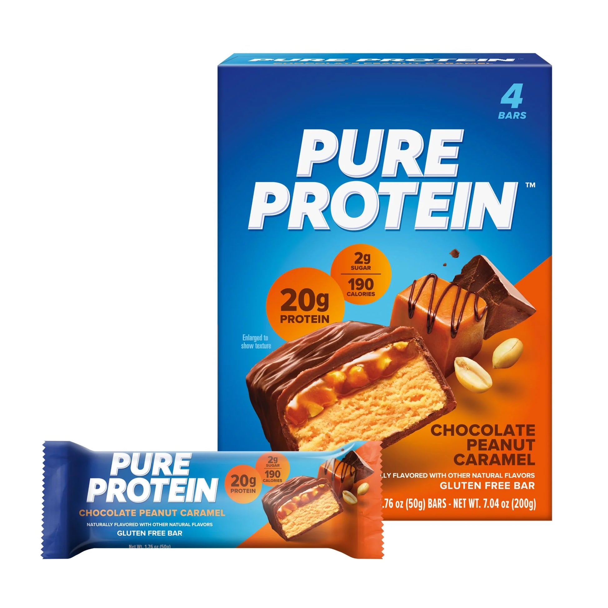 Bars, Chocolate Peanut Caramel, Gluten Free, 20G Protein, 1.76 Oz, 4 Count