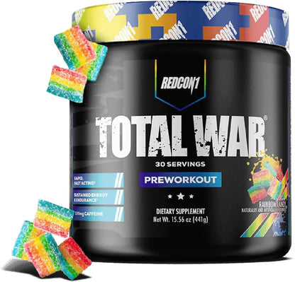 Total War Preworkout - Contains 320Mg of Caffeine from Green Tea, Juniper & Beta Alanine - Pre Work Out with Amino Acids to Increase Pump, Energy + Endurance (Rainbow Candy, 30 Servings)
