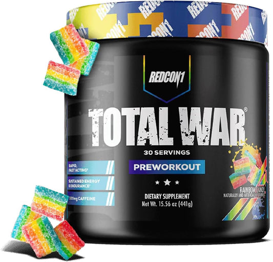 Total War Preworkout - Contains 320Mg of Caffeine from Green Tea, Juniper & Beta Alanine - Pre Work Out with Amino Acids to Increase Pump, Energy + Endurance (Rainbow Candy, 30 Servings)