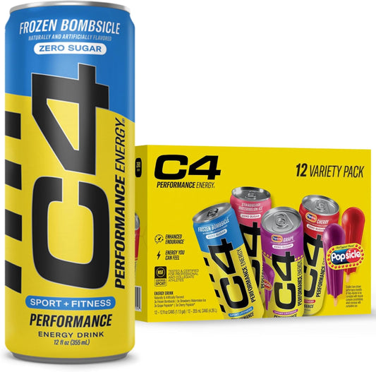 Performance Energy Drink, Popsicle Variety Pack, Zero Sugar Carbonated Preworkout Energy, 200Mg Caffeine with Beta Alanine, 12 Fl Oz (12 Pack)
