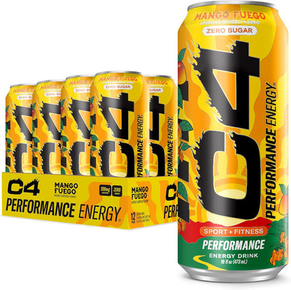 Performance Energy Drink, Mango Fuego, Zero Sugar Carbonated Preworkout Energy, 200Mg Caffeine with Beta Alanine, 16 Fl Oz (12 Pack)