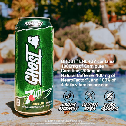 Energy Drink - 12-Pack, 7UP, 16Oz Cans - Energy & Focus & No Artificial Colors - 200Mg of Natural Caffeine, L-Carnitine & Taurine - Gluten-Free & Vegan