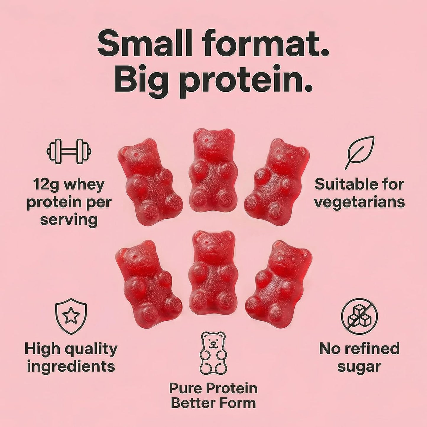 Protein Gummies – 12G High Protein Snack, Mixed Berry Flavor, No Added Sugar, Whey Protein Gummies, Supports Muscle Recovery, Post Workout Supplement