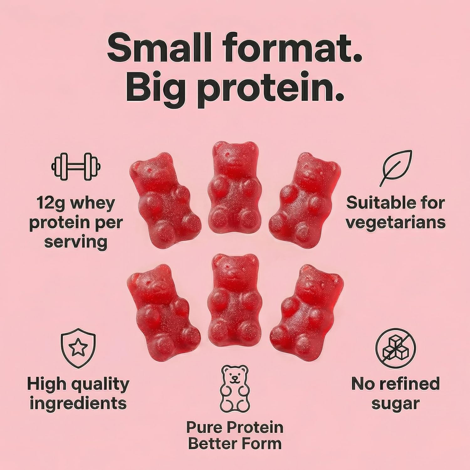Protein Gummies – 12G High Protein Snack, Mixed Berry Flavor, No Added Sugar, Whey Protein Gummies, Supports Muscle Recovery, Post Workout Supplement