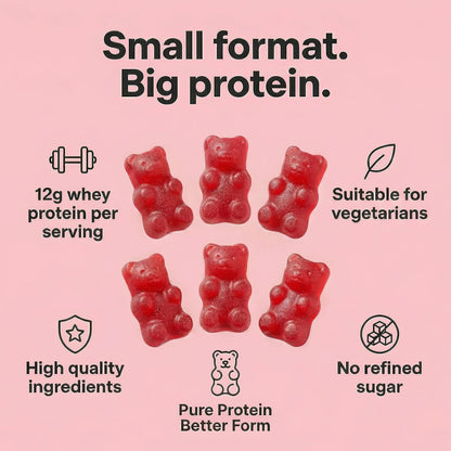 Protein Gummies – 12G High Protein Snack, Mixed Berry Flavor, No Added Sugar, Whey Protein Gummies, Supports Muscle Recovery, Post Workout Supplement