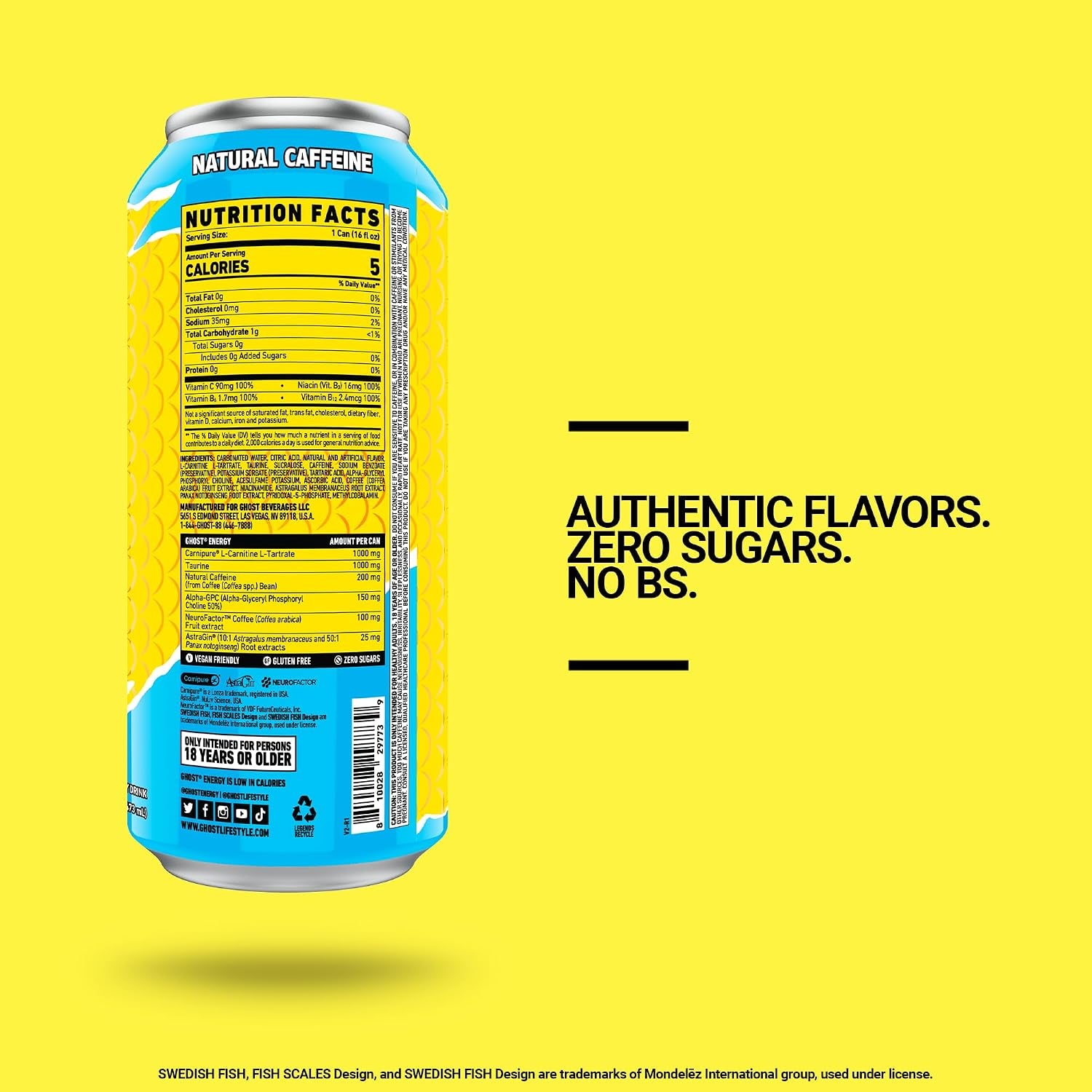 Energy Drink - 12-Pack, Swedish Fish, 16Oz Cans - Energy & Focus & No Artificial Colors - 200Mg of Natural Caffeine, L-Carnitine & Taurine - Gluten-Free & Vegan