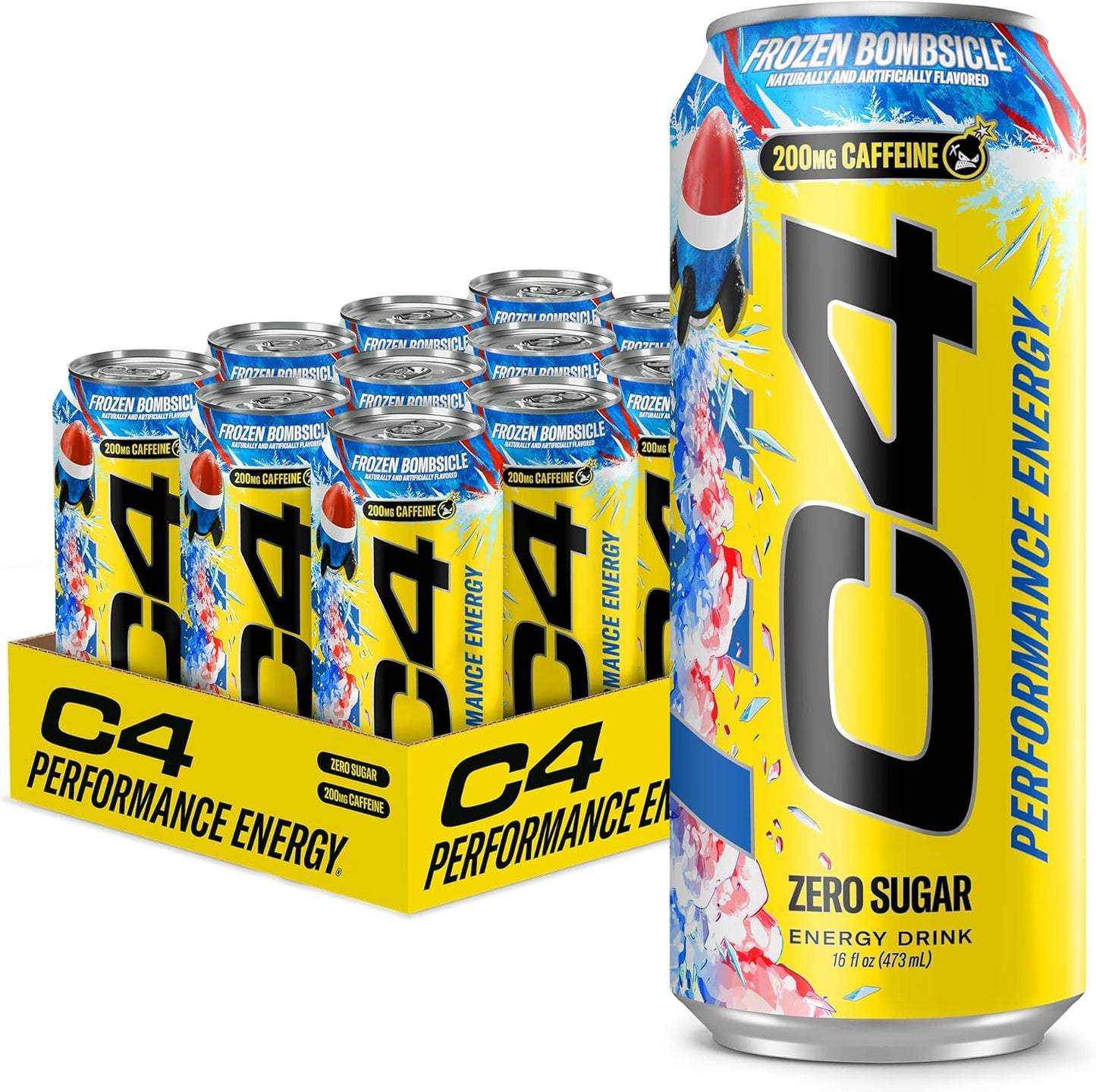 Energy Carbonated Zero Sugar Energy Drink, 200Mg Caffeine Frozen Bombsicle, 16 Fl Oz (Pack of 12)