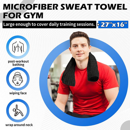 HOMERHYMRE Microfiber Workout Towels, 5 Pack Black Gym Sweat Sports Towel for Yoga, Tennis, Running, Exercise, Working Out, Camping, Quick Dry, Highly Absorbent, for Women & Men, 16 X 27 Inch