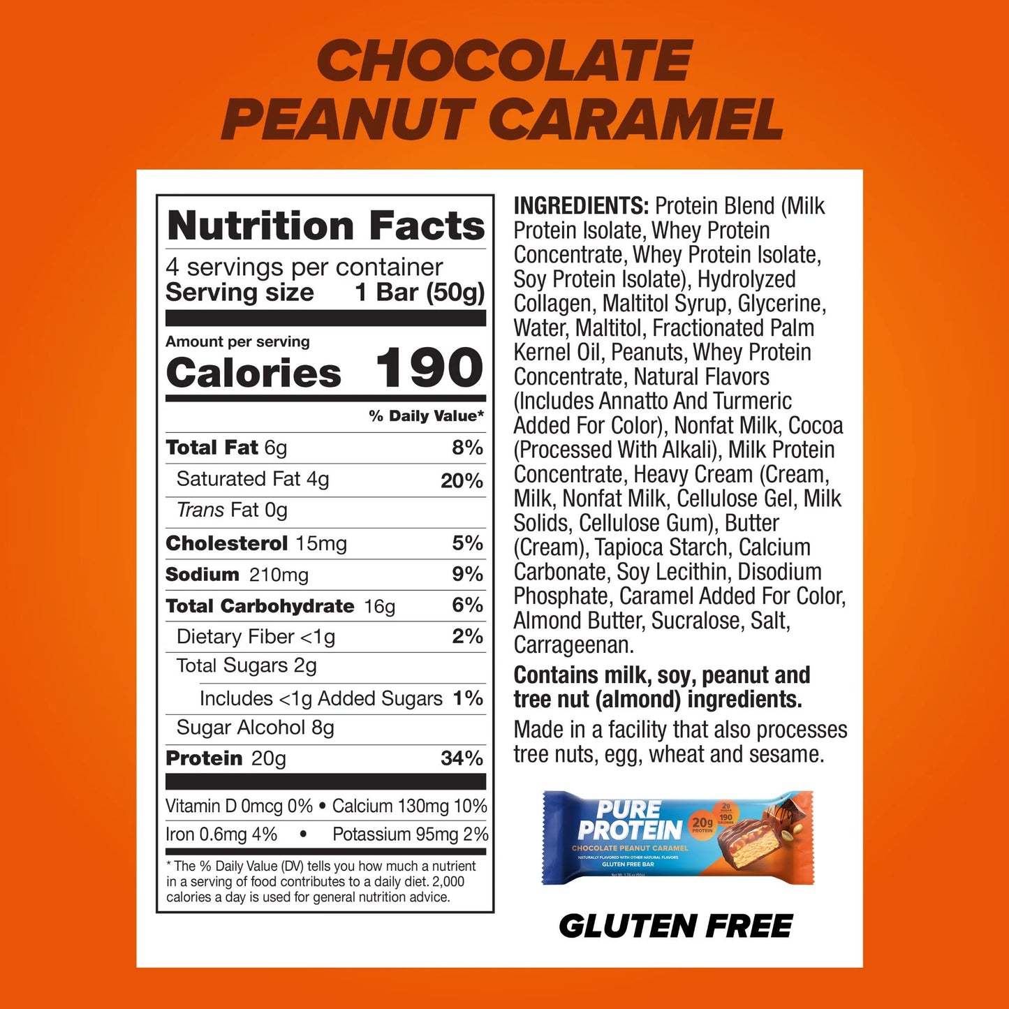 Bars, Chocolate Peanut Caramel, Gluten Free, 20G Protein, 1.76 Oz, 4 Count