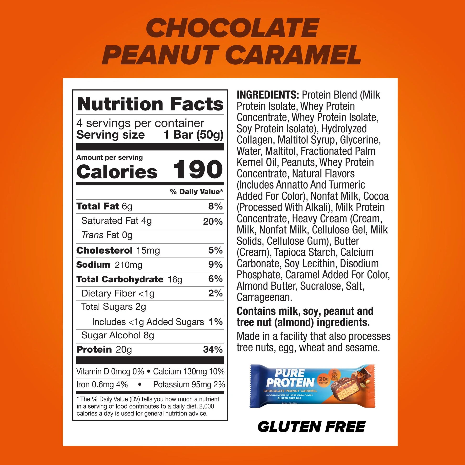Bars, Chocolate Peanut Caramel, Gluten Free, 20G Protein, 1.76 Oz, 4 Count