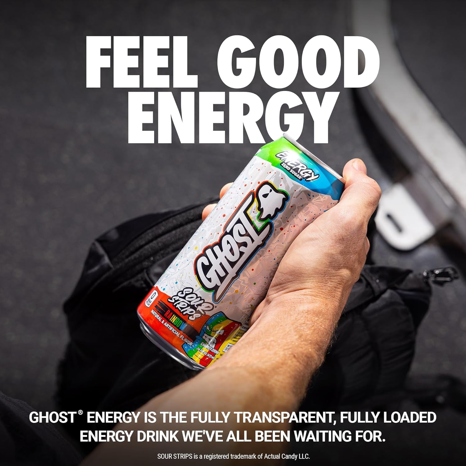 Energy Drink - 12-Pack, Sour Strips Rainbow, 16Oz Cans - Energy & Focus & No Artificial Colors - 200Mg of Natural Caffeine, L-Carnitine & Taurine - Gluten-Free & Vegan