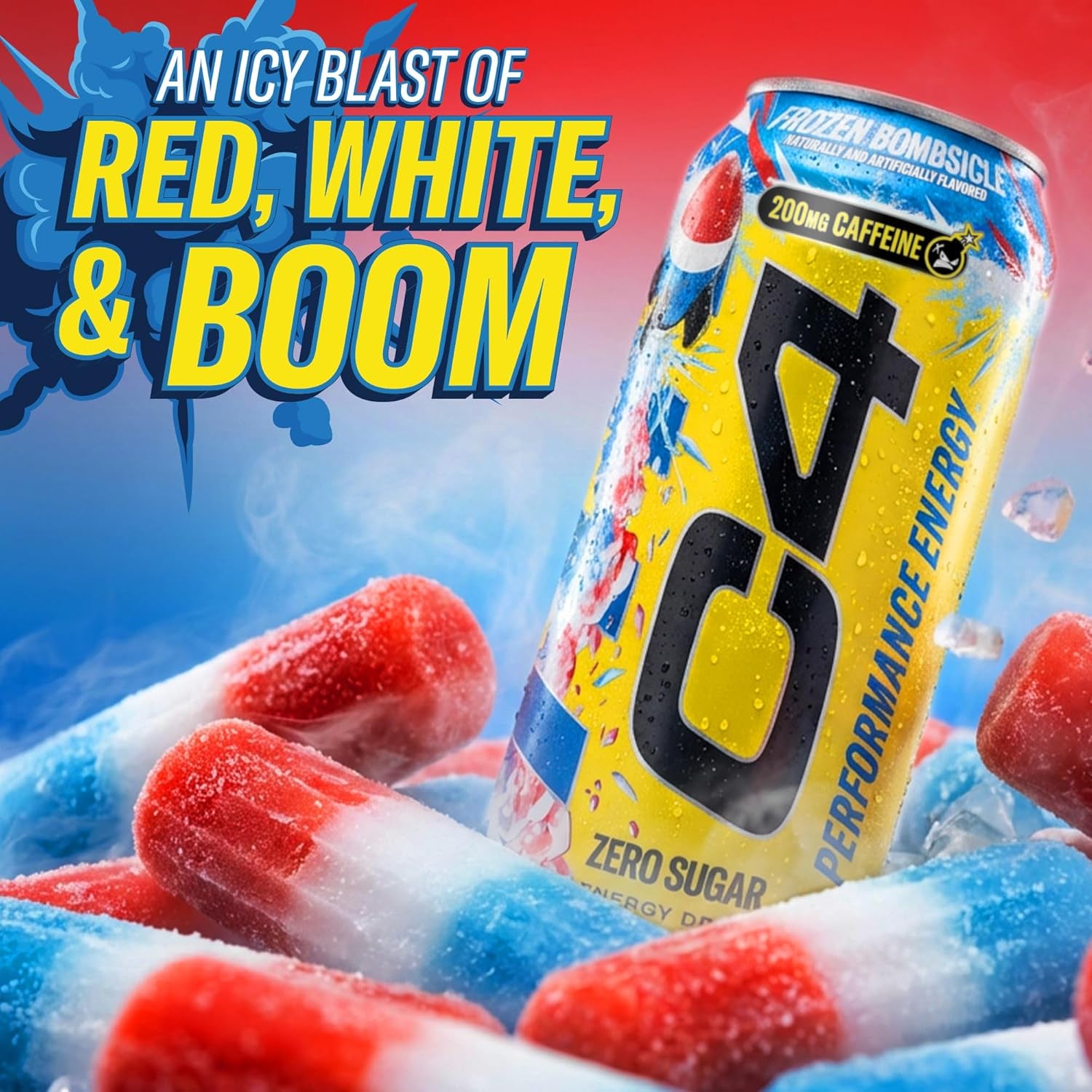 Energy Carbonated Zero Sugar Energy Drink, 200Mg Caffeine Frozen Bombsicle, 16 Fl Oz (Pack of 12)