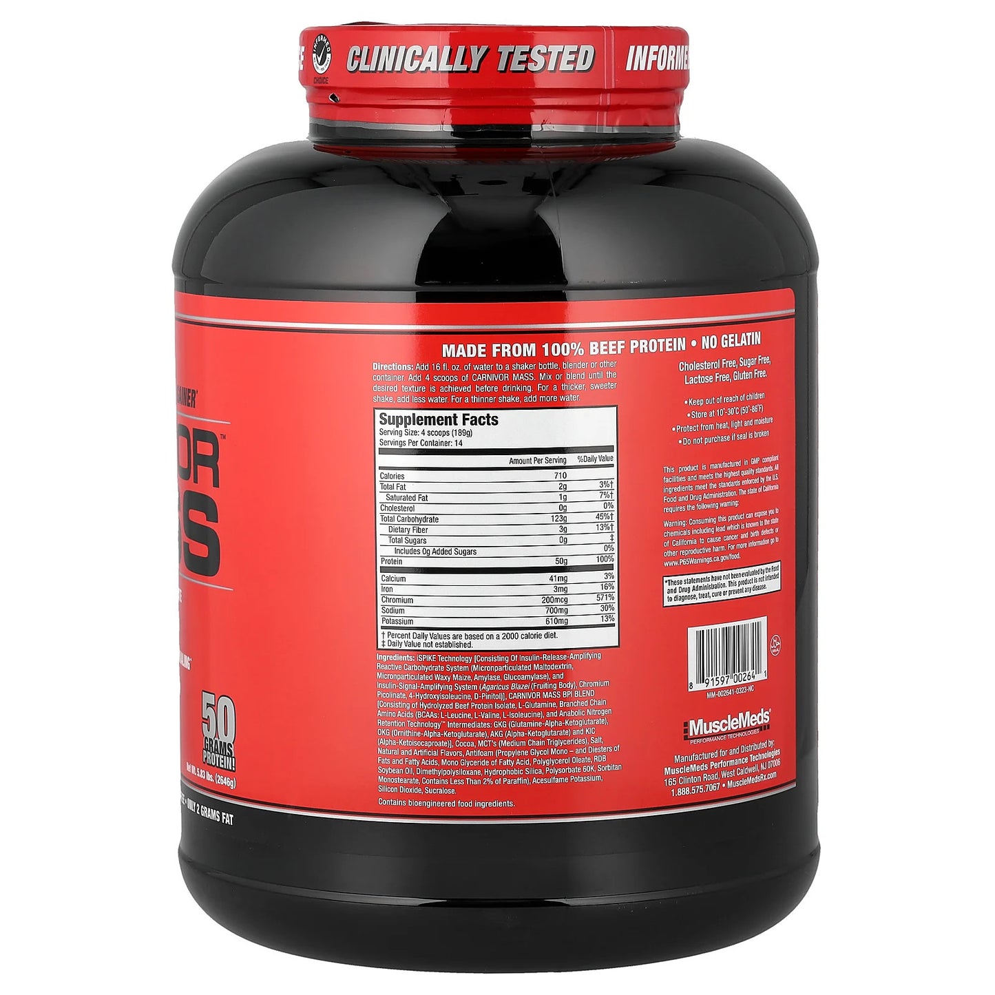 Carnivor™ Mass, Anabolic Beef Protein Gainer, Chocolate Fudge, 5.83 Lbs (2,646