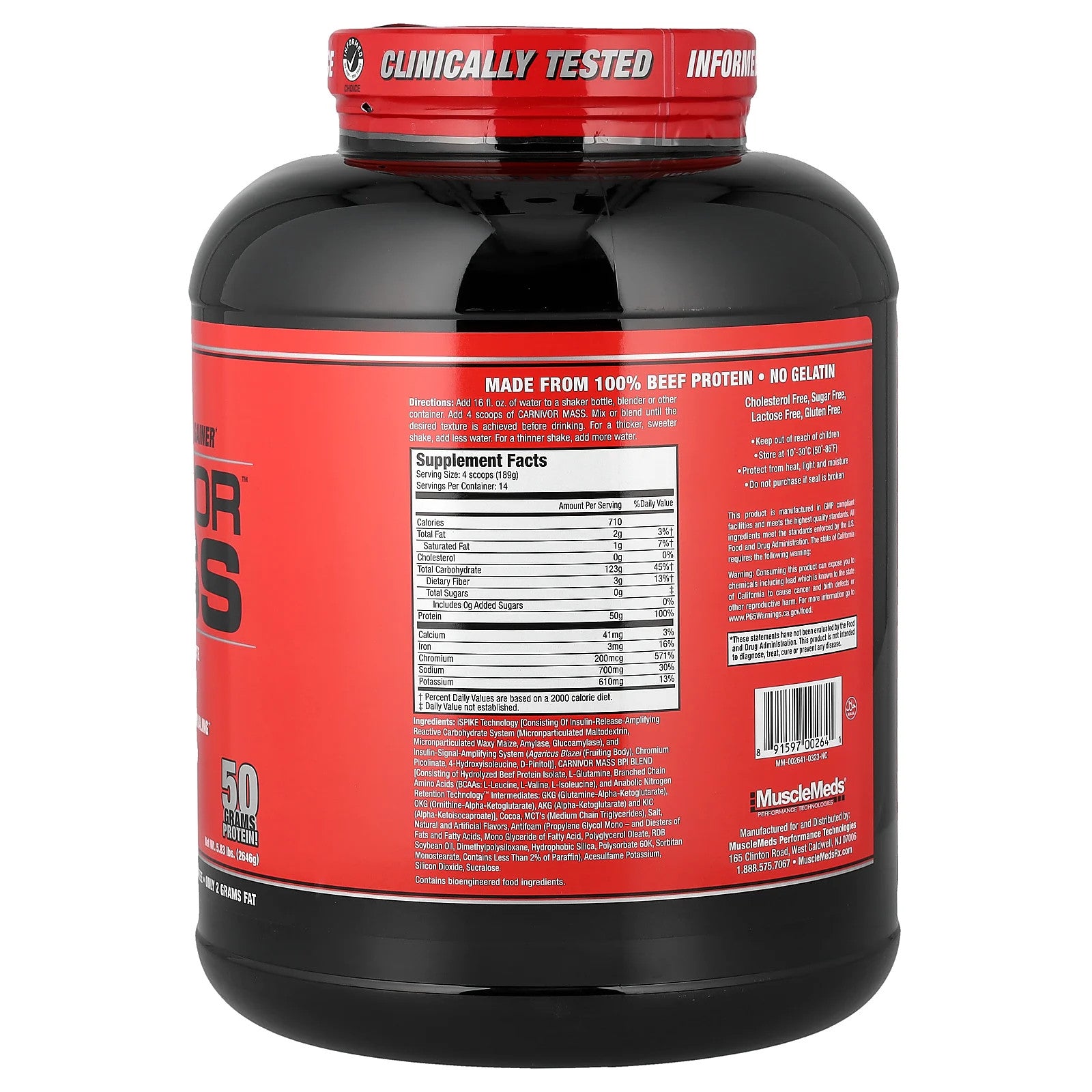 Carnivor™ Mass, Anabolic Beef Protein Gainer, Chocolate Fudge, 5.83 Lbs (2,646