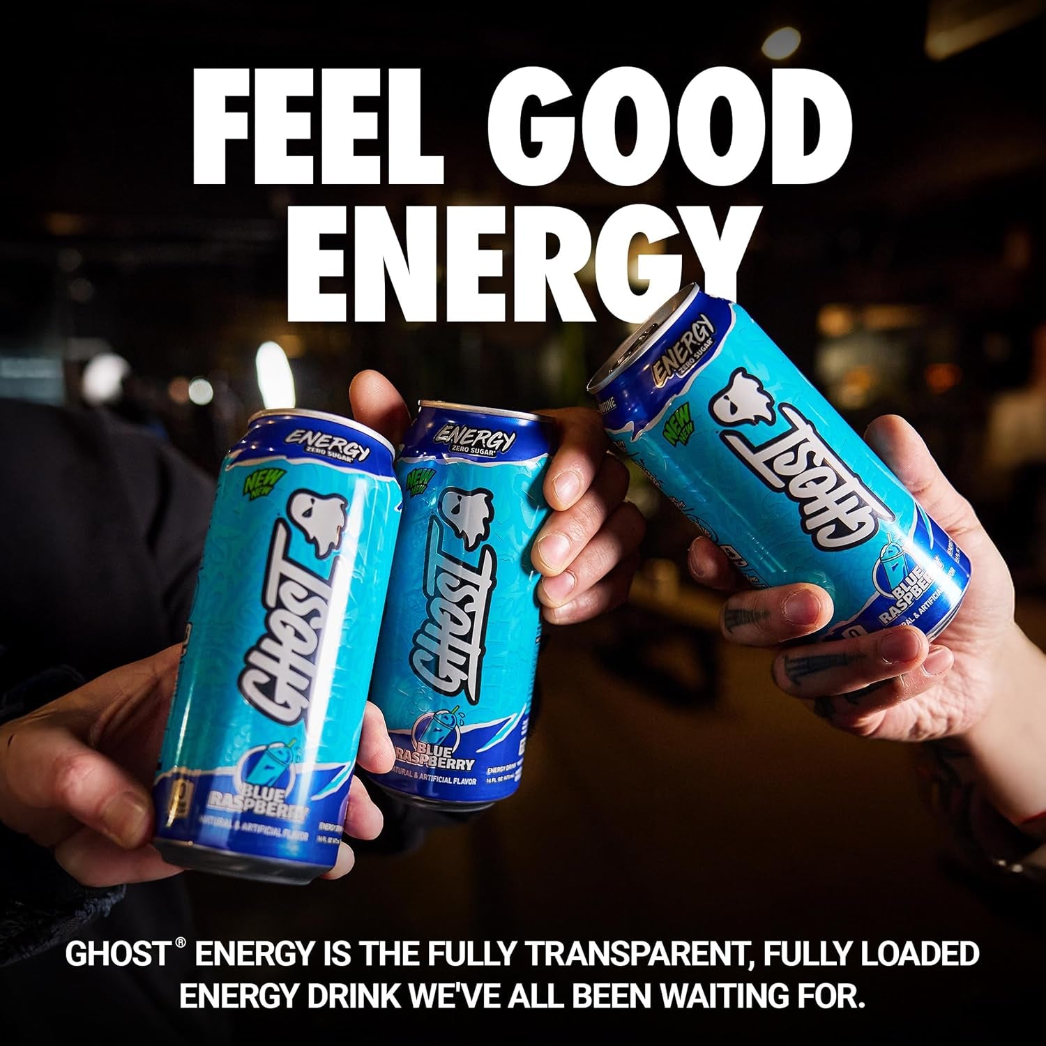 Energy Drink - 12-Pack, Blue Raspberry, 16Oz Cans - Energy & Focus & No Artificial Colors - 200Mg of Natural Caffeine, L-Carnitine & Taurine - Gluten-Free & Vegan