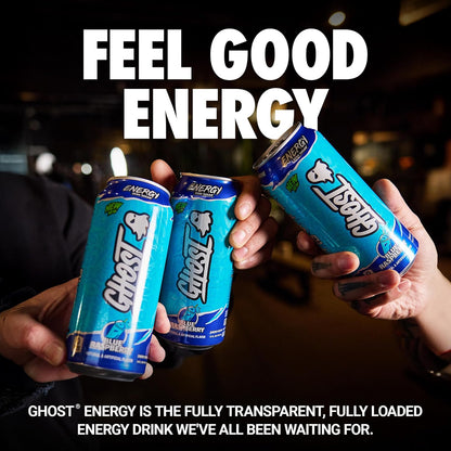 Energy Drink - 12-Pack, Blue Raspberry, 16Oz Cans - Energy & Focus & No Artificial Colors - 200Mg of Natural Caffeine, L-Carnitine & Taurine - Gluten-Free & Vegan