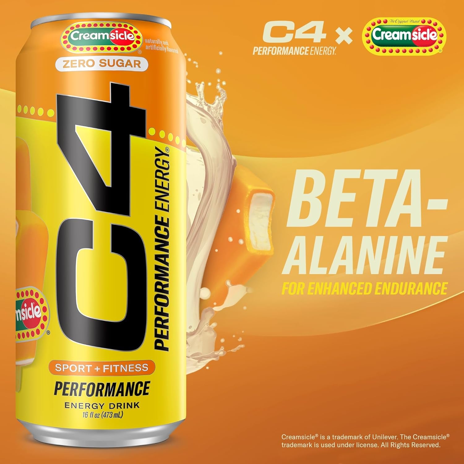 Performance Energy Drink, Orange Creamsicle, Zero Sugar Carbonated Preworkout Energy, 200Mg Caffeine with Beta Alanine, 16 Fl Oz (12 Pack)