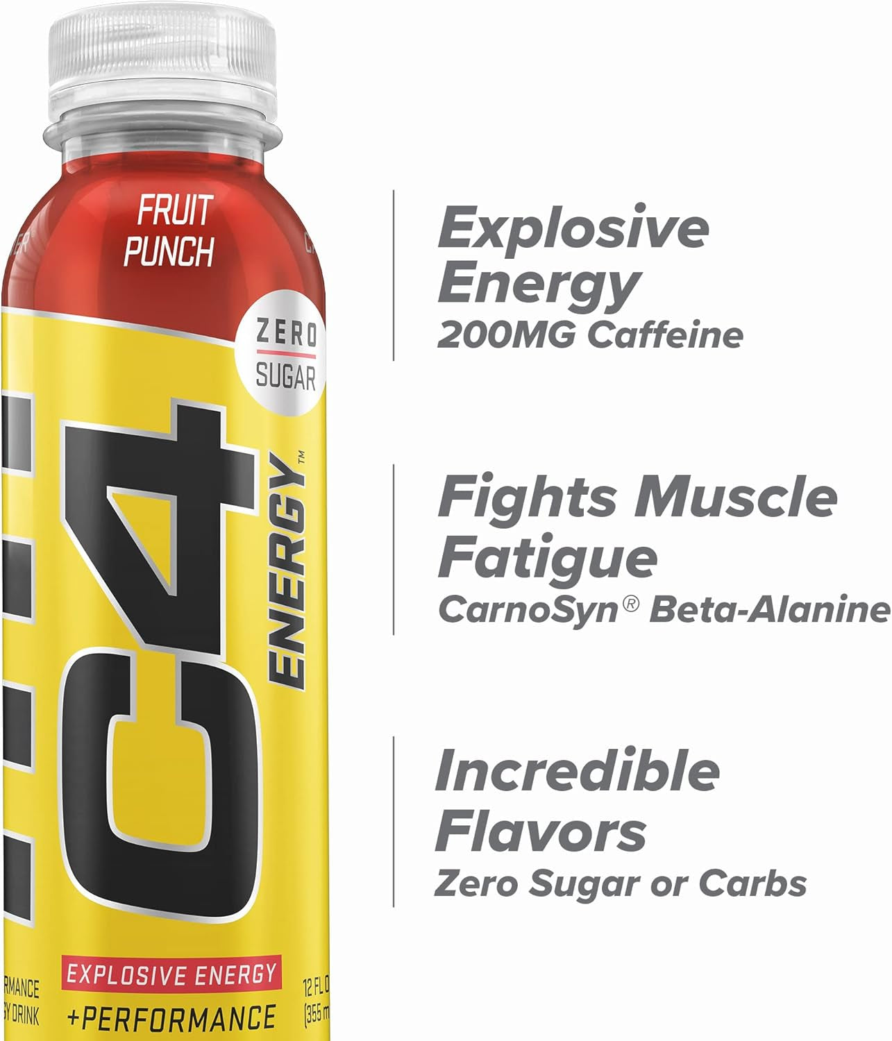Energy Non-Carbonated Zero Sugar Energy Drink, Pre Workout Drink + Beta Alanine, Fruit Punch, 12 Fl Oz (Pack of 12)