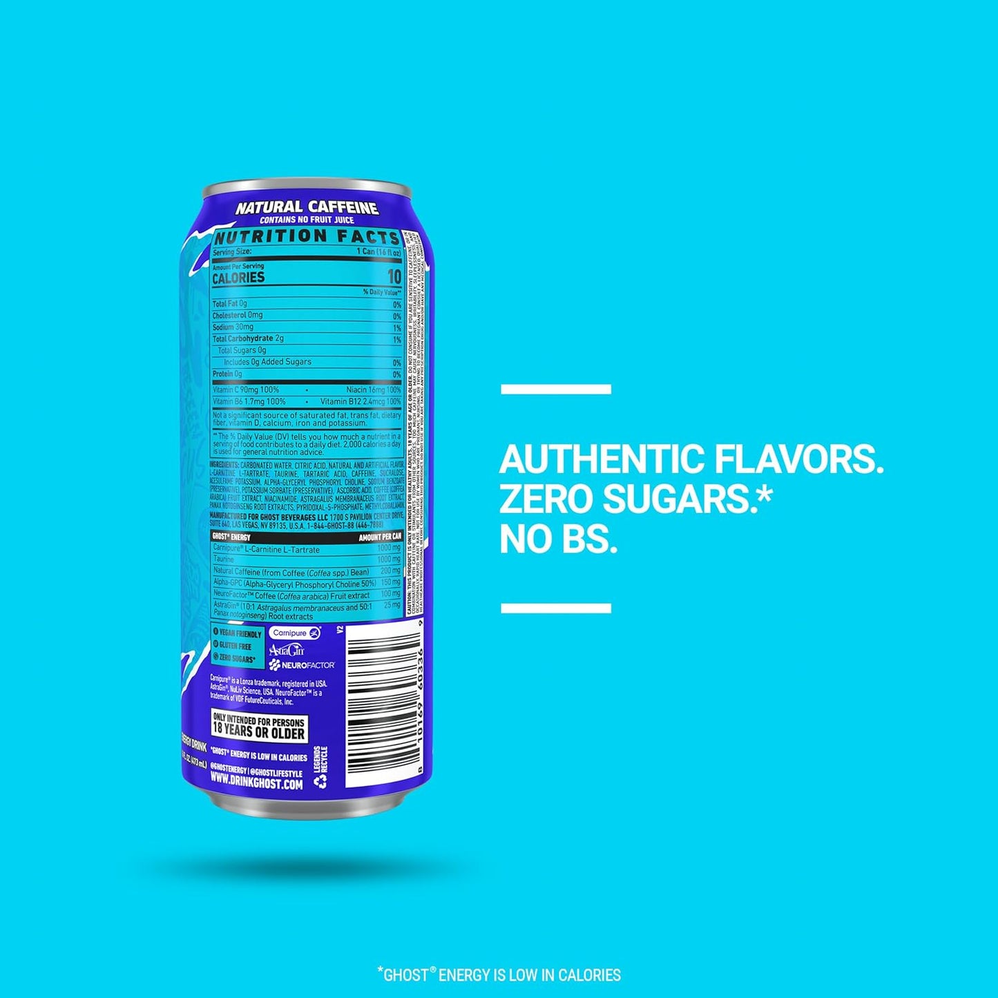 Energy Drink - 12-Pack, Blue Raspberry, 16Oz Cans - Energy & Focus & No Artificial Colors - 200Mg of Natural Caffeine, L-Carnitine & Taurine - Gluten-Free & Vegan