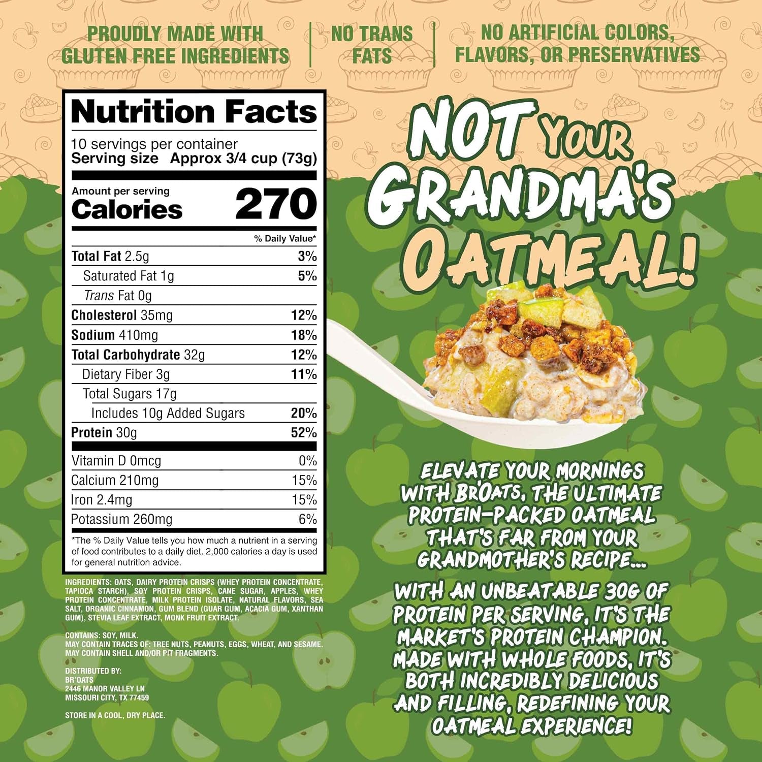 High Protein Oatmeal with 30G of Protein per Serving - Protein Packed Gluten Free Delicious Tasting High Protein Oats (Pack of 1, Apple Pie)