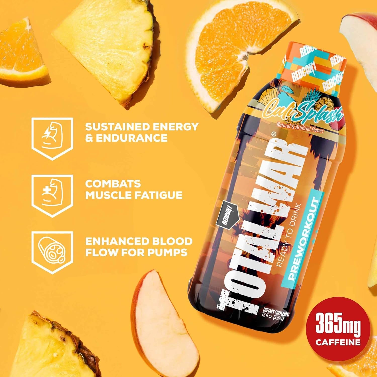 Total War Ready to Drink Pre Workout | Baja Bomb | 365Mg Caffeine + Citrulline Malate + Beta Alanine | Zero Sugar (12 Pack)