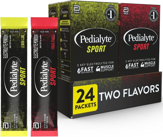 Sport Electrolyte Powder, Fast Hydration with 5 Key Electrolytes for Muscle Support Before, During, & after Exercise, 12 Lemon Lime & 12 Fruit Punch, 0.49-Oz Packets (24 Count)