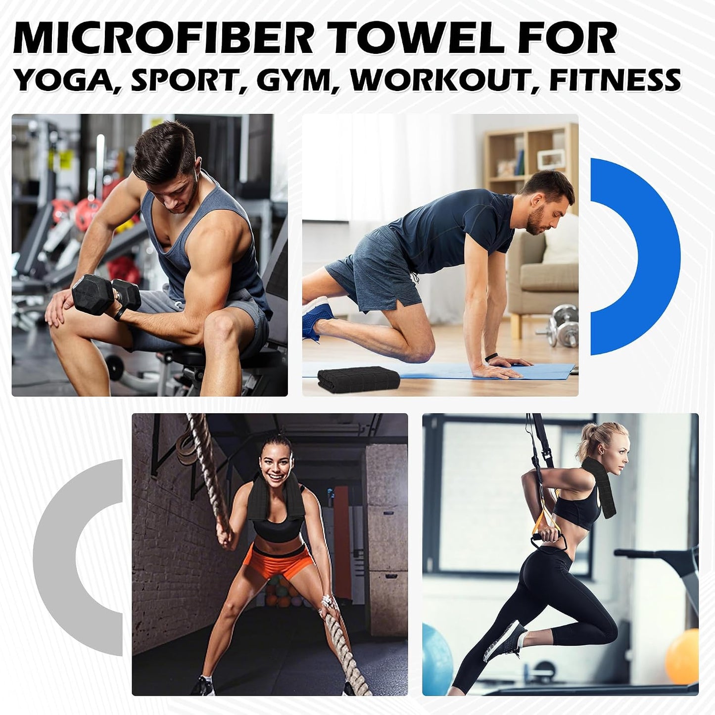 HOMERHYMRE Microfiber Workout Towels, 3 Pack Black Gym Sweat Sports Towel for Yoga, Tennis, Running, Exercise, Working Out, Camping, Quick Dry, Highly Absorbent, for Women & Men, 16 X 27 Inch