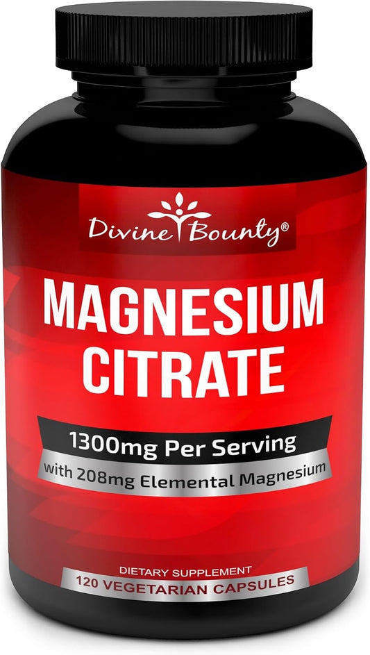 Pure Magnesium Citrate Capsules - 1300Mg Magnesium Supplement with Elemental Magnesium - 120 Vegetarian Capsules