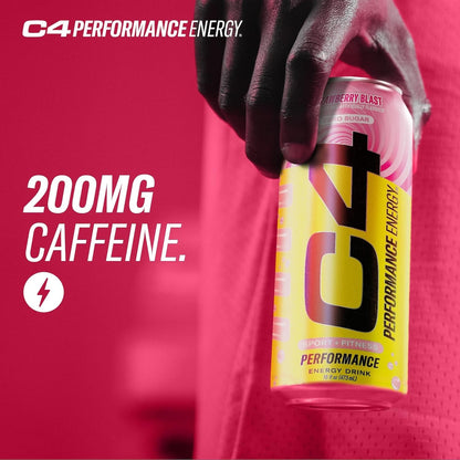 Performance Energy Drink | Strawberry Blast | Zero Sugar Carbonated Preworkout Energy | 200Mg Caffeine with Beta Alanine | 16 Fl Oz (24 Pack)