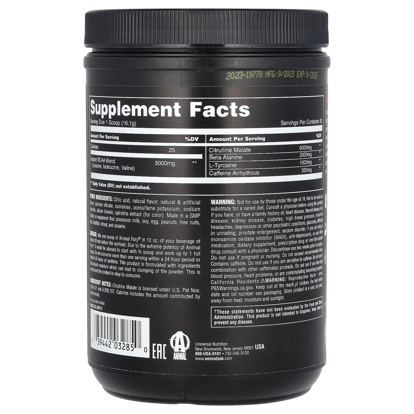 Animal Fury® Essentials, Pre Workout, Blue Ice Pop, 1.06 Lbs (483 G)