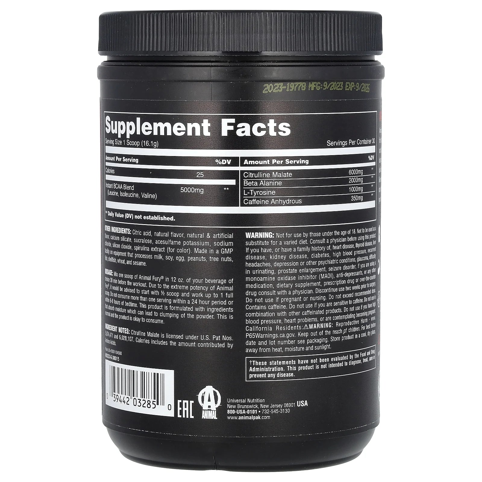 Animal Fury® Essentials, Pre Workout, Blue Ice Pop, 1.06 Lbs (483 G)
