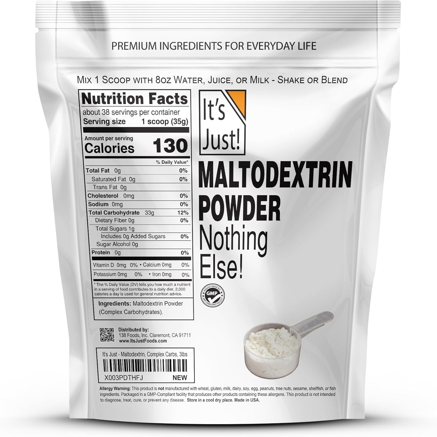 - Mass Gainer Powder, 100% Maltodextrin (Complex Carbohydrates), Sustained Energy, Rapid Absorption, Non-Gmo, Easily Add to Any Protein Shake, 3Lbs / 38 Servings