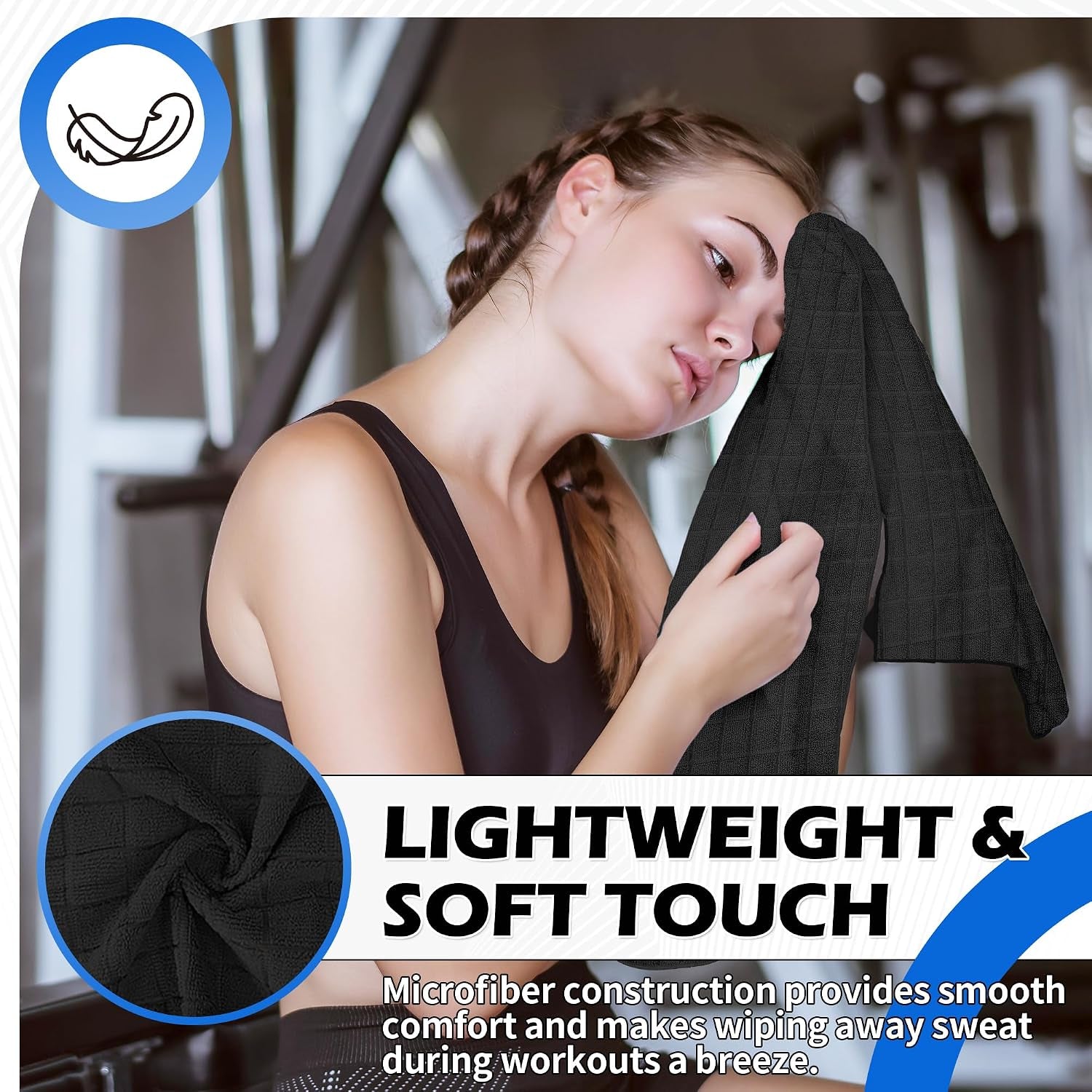 HOMERHYMRE Microfiber Workout Towels, 3 Pack Black Gym Sweat Sports Towel for Yoga, Tennis, Running, Exercise, Working Out, Camping, Quick Dry, Highly Absorbent, for Women & Men, 16 X 27 Inch