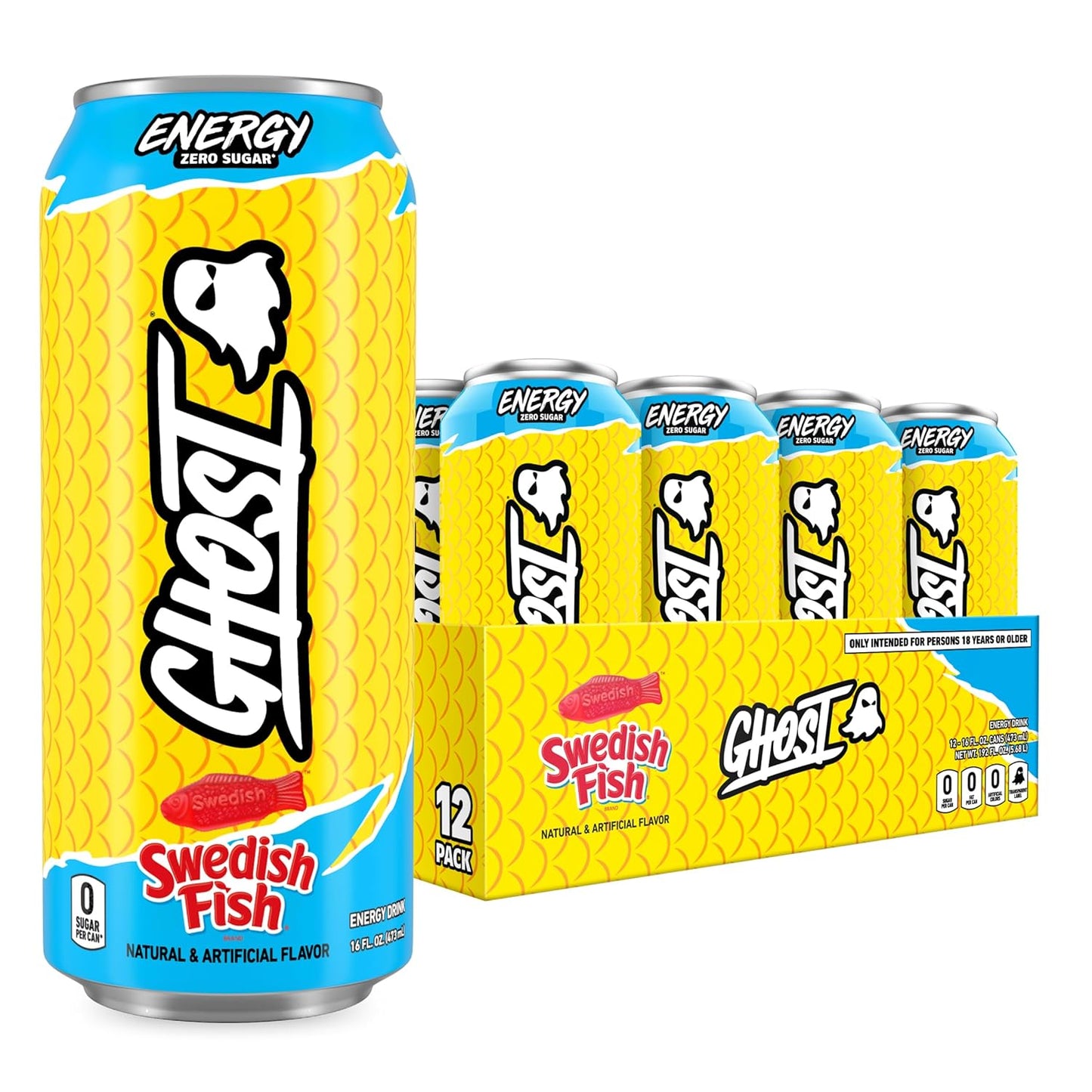 Energy Drink - 12-Pack, Swedish Fish, 16Oz Cans - Energy & Focus & No Artificial Colors - 200Mg of Natural Caffeine, L-Carnitine & Taurine - Gluten-Free & Vegan