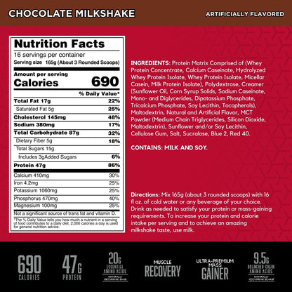 TRUE-MASS Weight Gainer, Mass Gainer Protein Powder, Post Workout Muscle Recovery Powder, Muscle Gain, 2:1 Carbs to Protein Ratio, Chocolate Milkshake, 5.82 Pound, 16 Servings (Packaging May Vary)