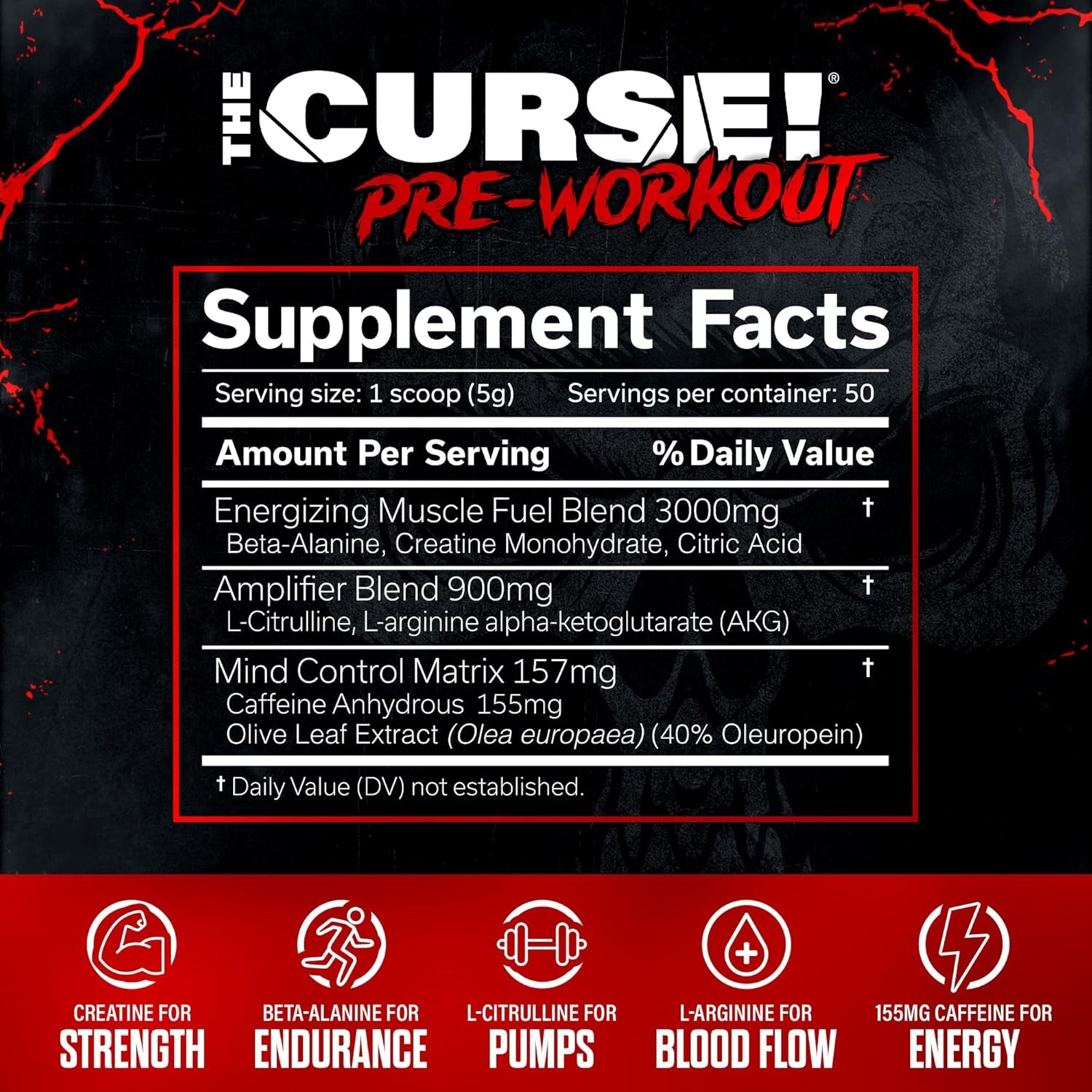 the Curse! Blue Raspberry Pre Workout Powder with Creatine – Extreme Energy Preworkout for Men & Women – 50 Servings – L Citrulline, Beta Alanine & Caffeine for Pump, Strength & Focus