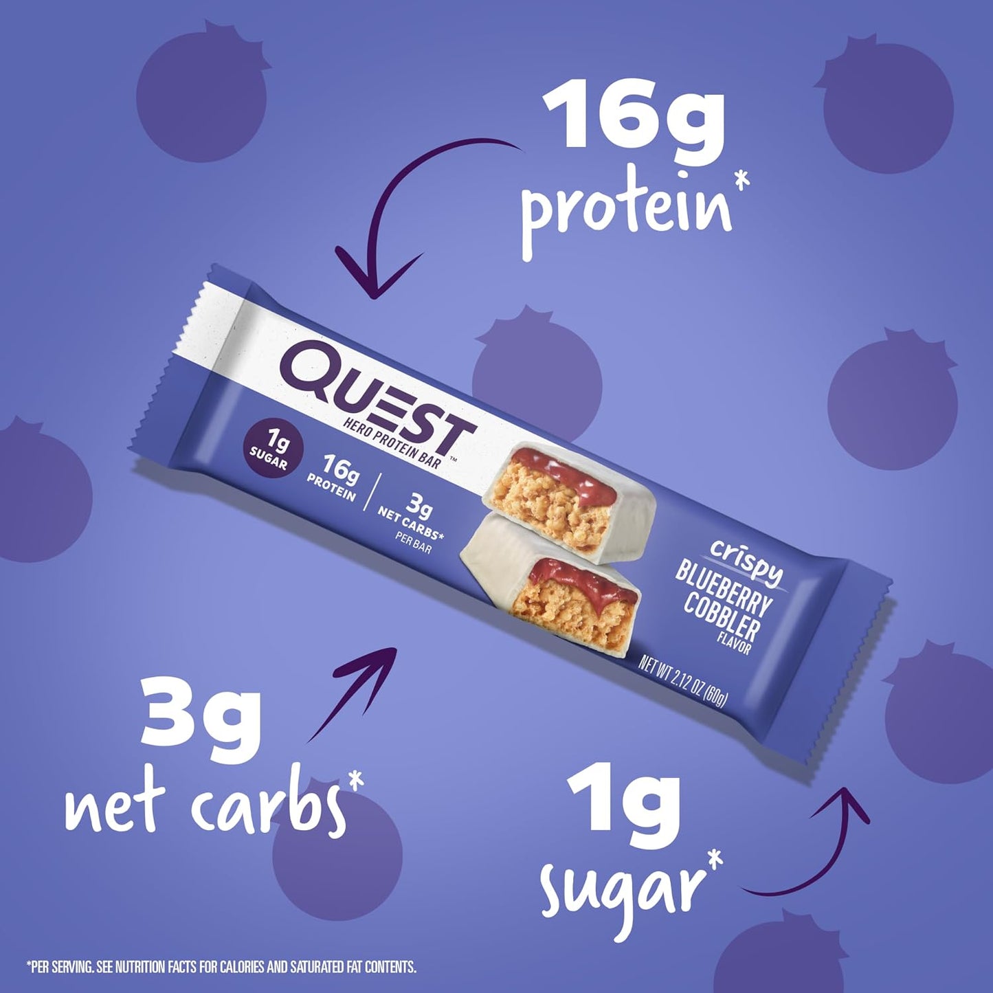 Crispy Blueberry Cobbler Hero Protein Bar, 16G Protein, 1G Sugar, 3G & White Chocolate Raspberry Protein Bars, High Protein, Low Carb, Gluten Free
